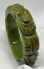 BB660 olive green tiki carved bakelite bangle